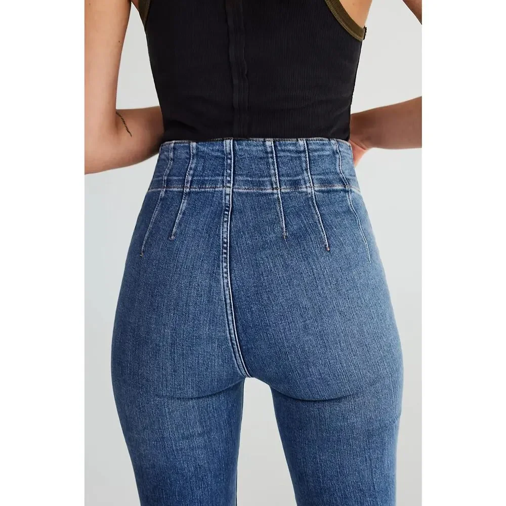 NWT Free People We The Free Jayde Jeans Size 27 High Rise Flare Leg Blue Denim